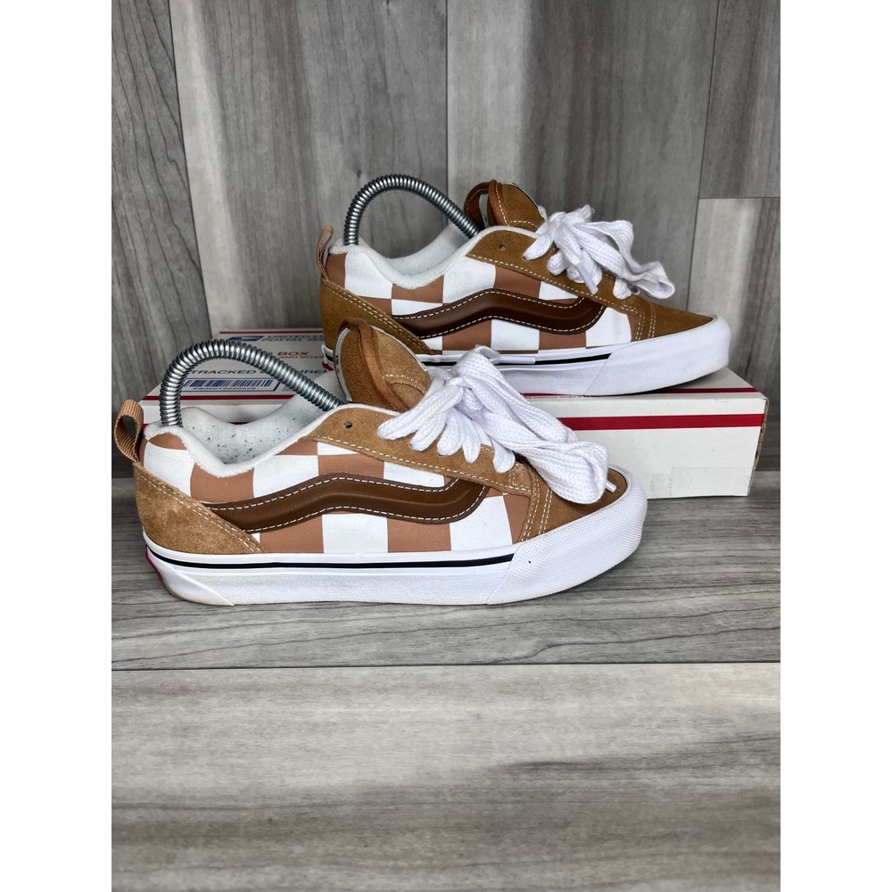 Vans Knu School Mega Check Skate shoe Women's 6.5 Brown White Sneakers
